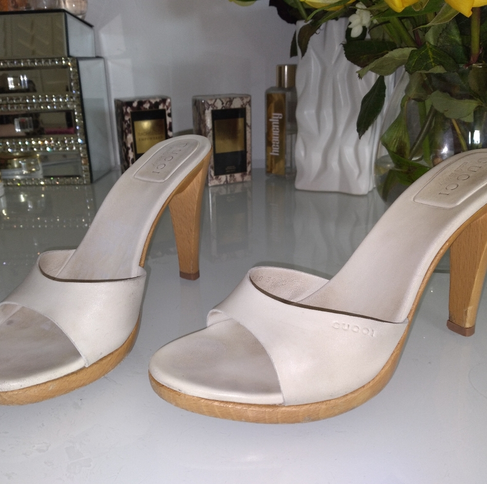 Vintage Gucci Y2K off white leather slip on heels size 39 - Picture 9 of 14
